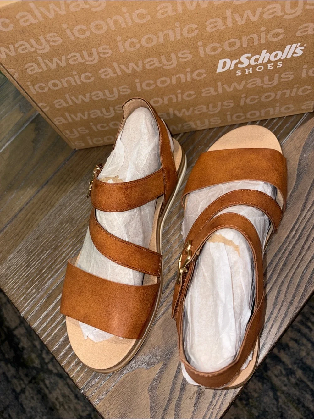 Dr. Scholl's Nicely Fun Strappy Ankle Strap Sandals Brown Tan Size 6 NIB / NWT